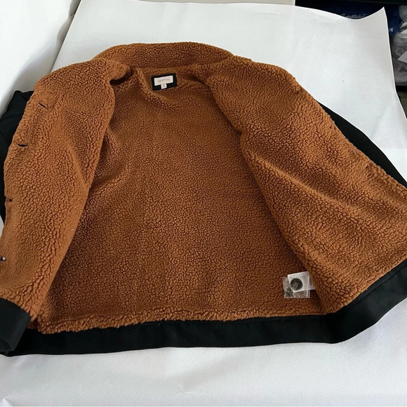 Brixton Sherpa Jacket Nouvelle Coat Lined Size Medium Black/Brown Button Closure - Picture 10 of 13